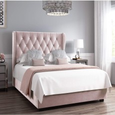 Safina Winged Bed Pink Velvet Available in Double King Super King With Slats or Gas Lift Option £289.00